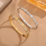 Bracelet géométrique ouvert avec deux rangées de brillants | Or