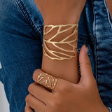 Bracelet rétro avec design de feuille | Or blanc