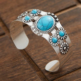 Bracelet rétro ouvert ajustable et turquoise | Or blanc