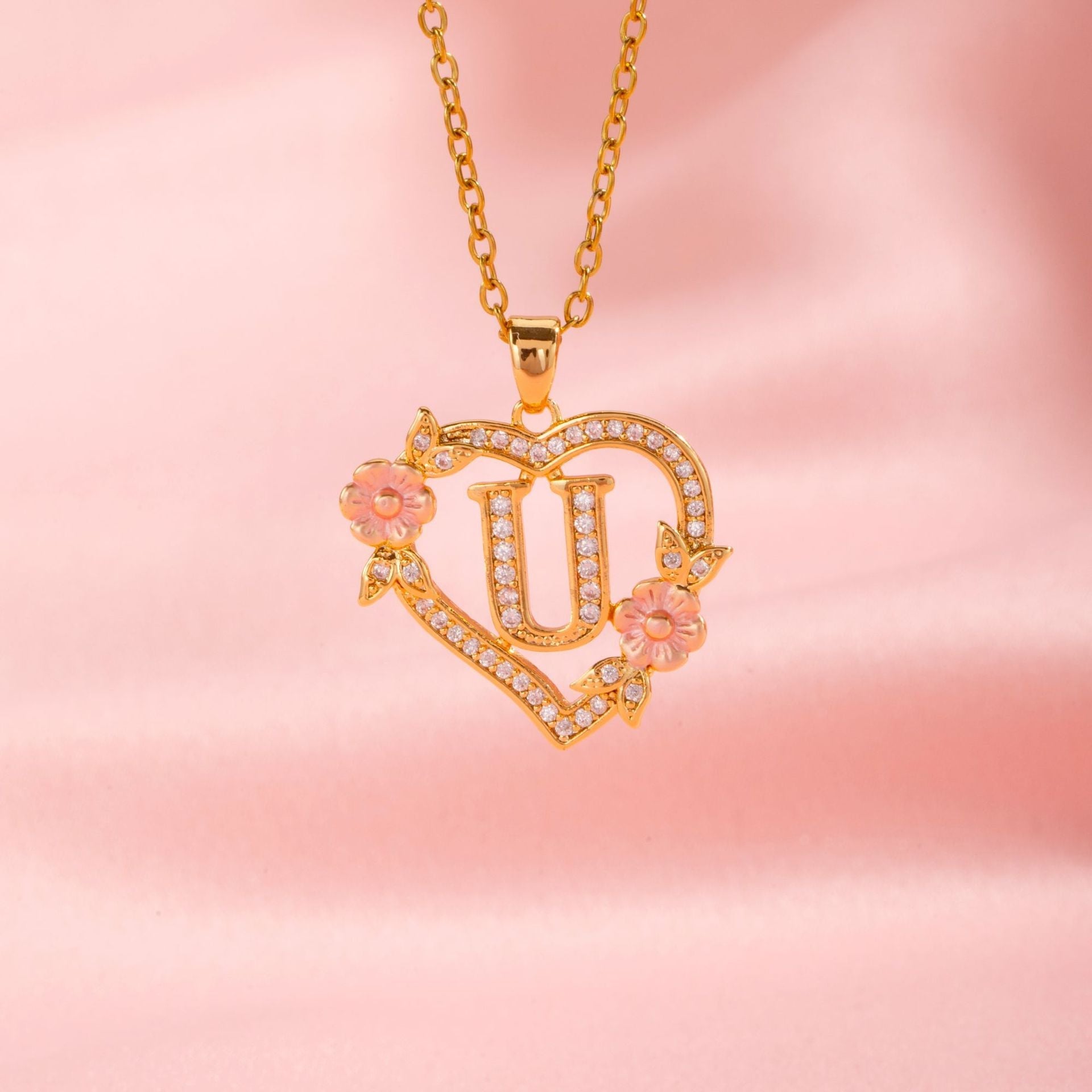 Collier initiale charme floral | Or