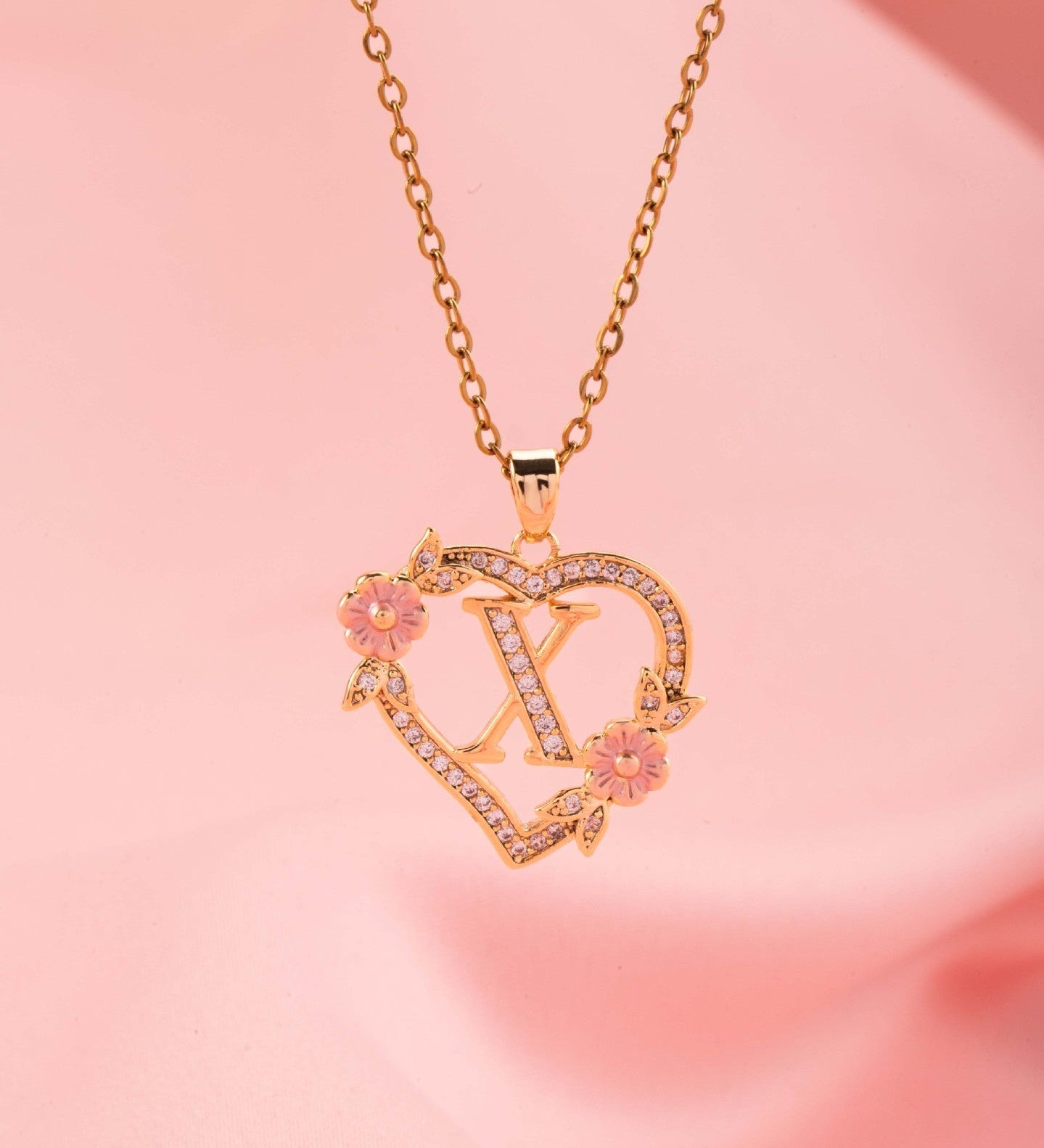 Collier initiale charme floral | Or