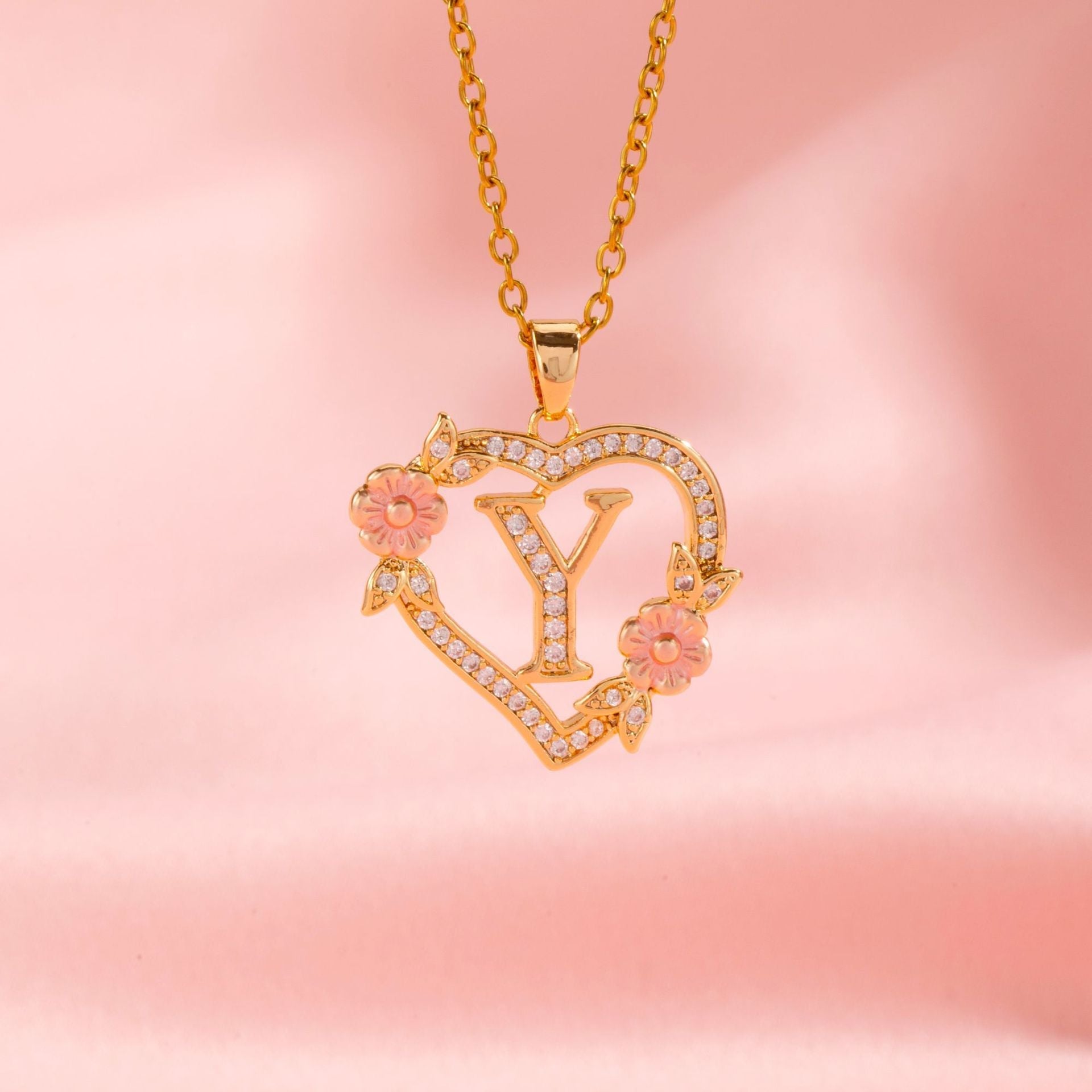 Collier initiale charme floral | Or