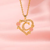 Collier initiale charme floral | Or