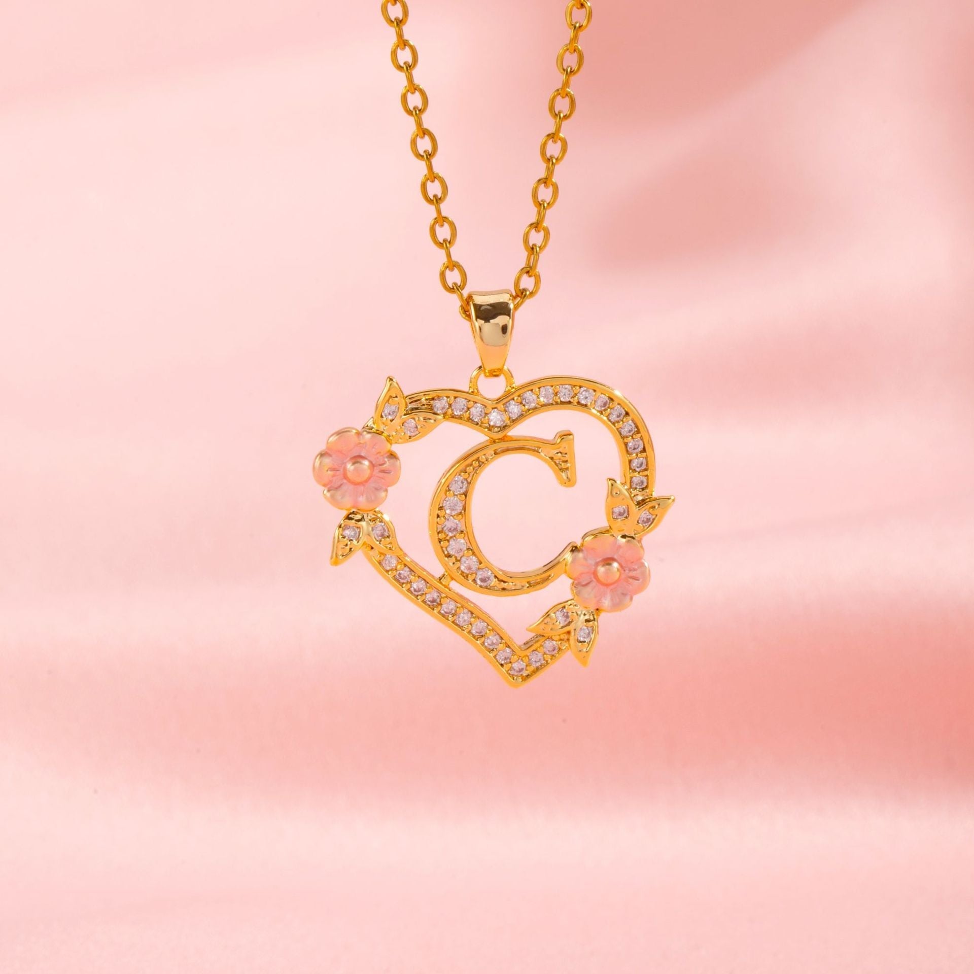 Collier initiale charme floral | Or