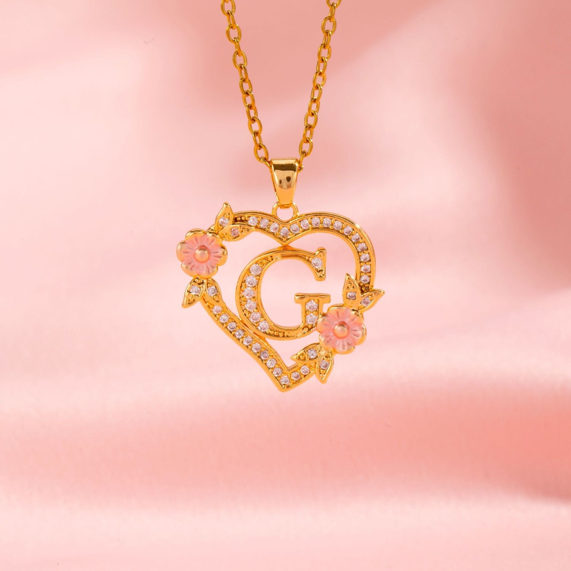 Collier initiale charme floral | Or