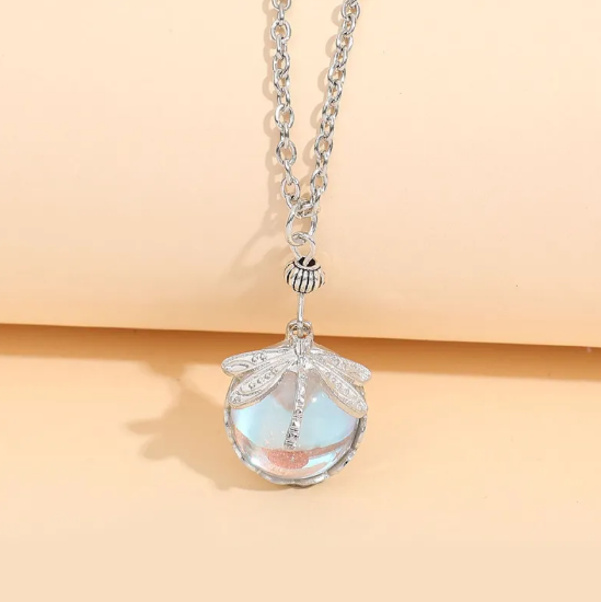 Collier rétro libellule cristal vert | Or