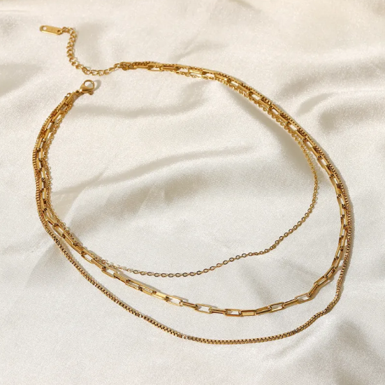 Collier à trois couches en acier inoxydable | Or