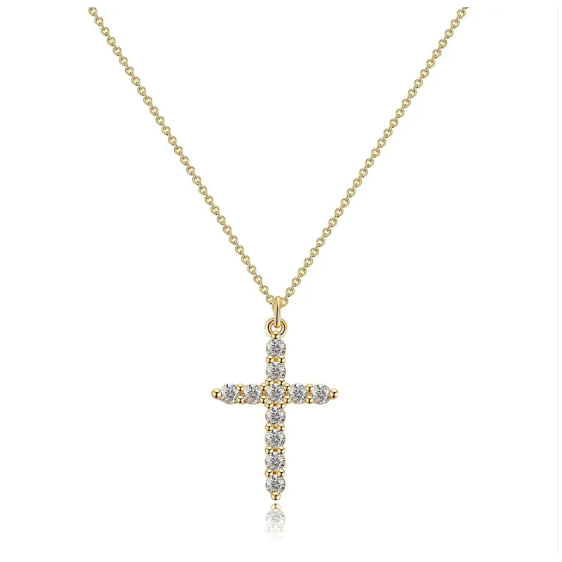 Collier avec croix et couronne en diamants | Or