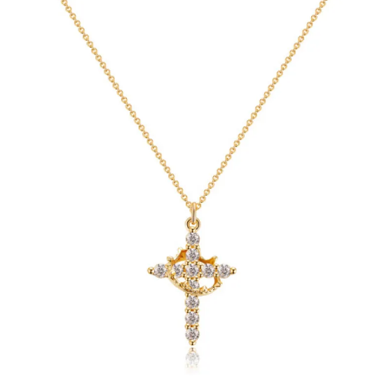 Collier avec croix et couronne en diamants | Or