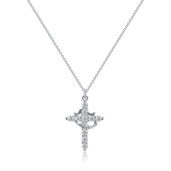 Collier avec croix et couronne en diamants | Or