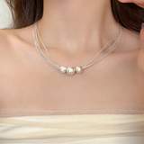 Collier avec des couches de perles blanches | Or