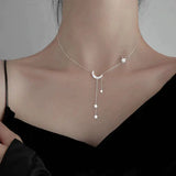 Collier avec lune et étoiles | Or blanc