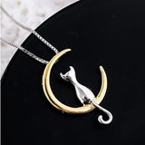 Collier avec lune suspendue et chat | Or
