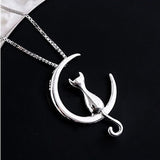 Collier avec lune suspendue et chat | Or