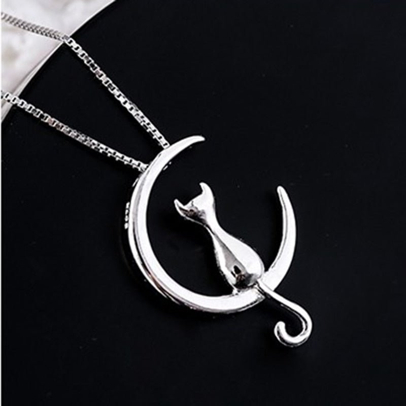 Collier avec lune suspendue et chat | Or