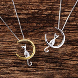 Collier avec lune suspendue et chat | Or