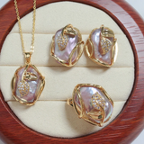 Collier complet + boucles d'oreilles en perles d'eau douce | Or