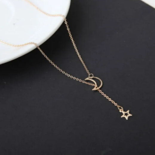 Collier court lune étoile | Or
