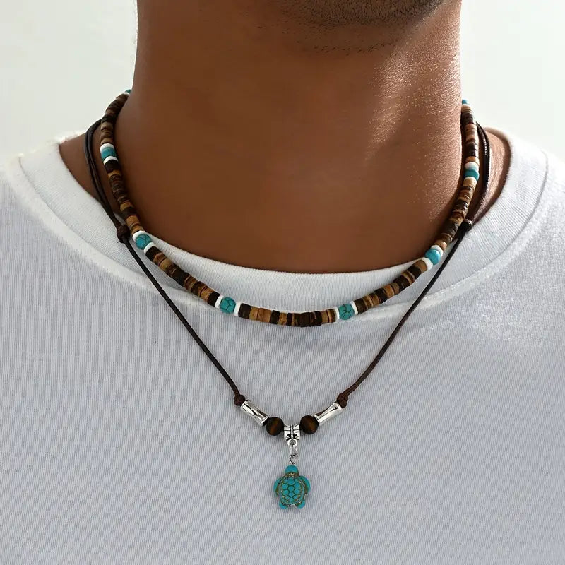Collier de luxe pour hommes avec des perles en turquoise en œil de tigre | Or