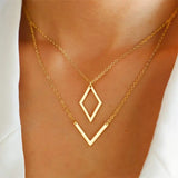 Collier élégant avec pendentif géométrique en forme de V | Or