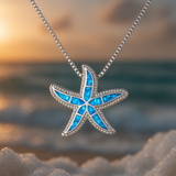 Collier avec étoile de mer lumineuse et opale | Or blanc