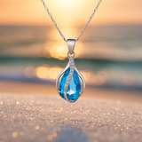 Collier en goutte fait main à brillants bleus | Or