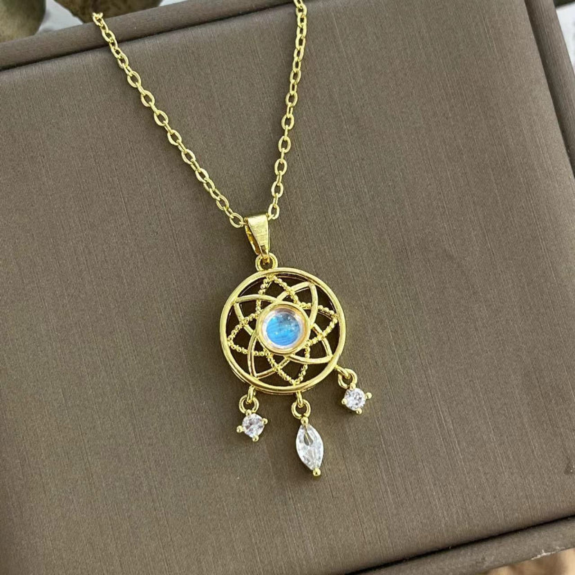 Collier en pierre de lune - Attrape-rêves | Or blanc