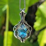 Collier rétro bleu | Or blanc