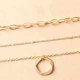 Collier rétro avec des couches de chaîne et pendentif | Or