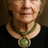 Collier rétro avec pendentif ethnologique en cristal vert | Or