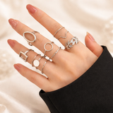 Ensemble de 11 bagues rétro | Or blanc