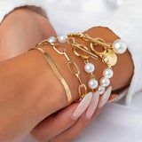 Ensemble de bracelets chic - serpent, perles & maillons | Or