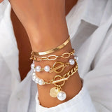 Ensemble de bracelets chic - serpent, perles & maillons | Or