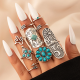Ensemble de bagues rétro et turquoise | Or blanc
