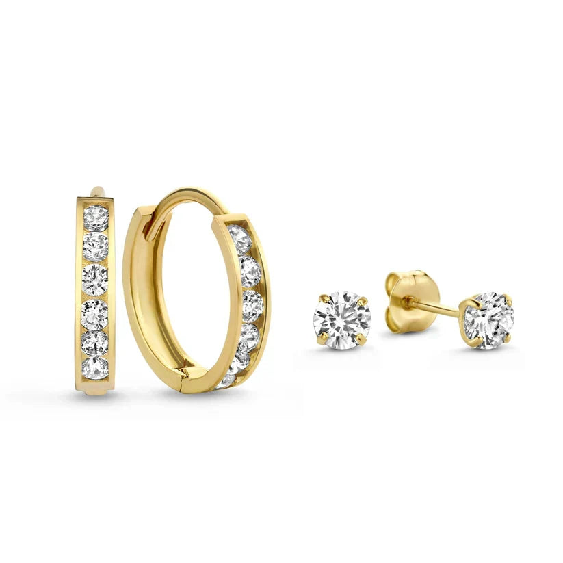 Ensemble de boucles d'oreilles « Dara brillant » avec pierres | Or