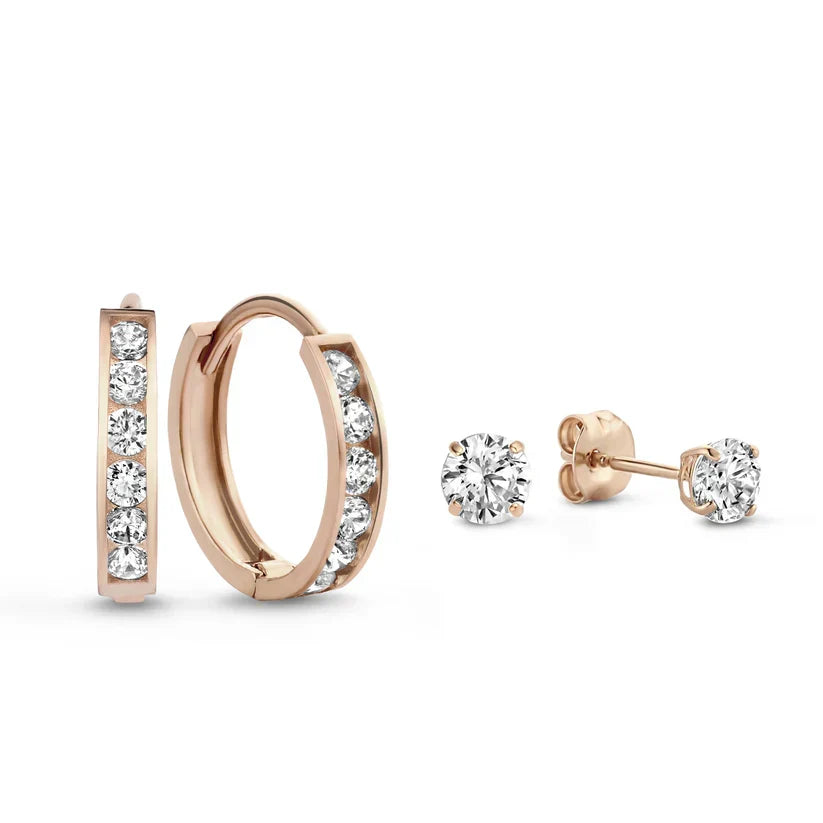 Ensemble de boucles d'oreilles « Dara brillant » avec pierres | Or