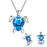 Ensemble de collier et boucles d'oreilles avec tortue de mer en opale | Or blanc