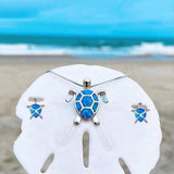 Ensemble de collier et boucles d'oreilles avec tortue de mer en opale | Or blanc