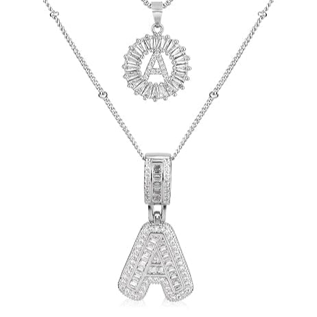 Ensemble de colliers avec initiales | Or blanc