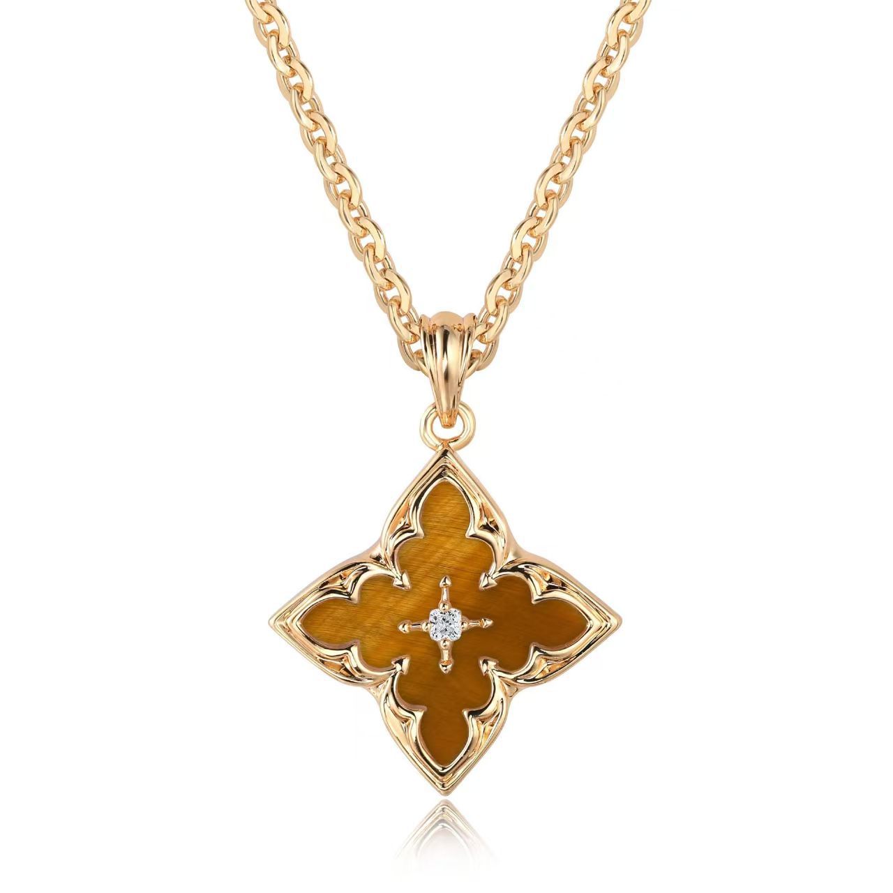 Pendentif trèfle blanc | Or