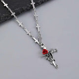 Pendentif et rose rouge | Or blanc